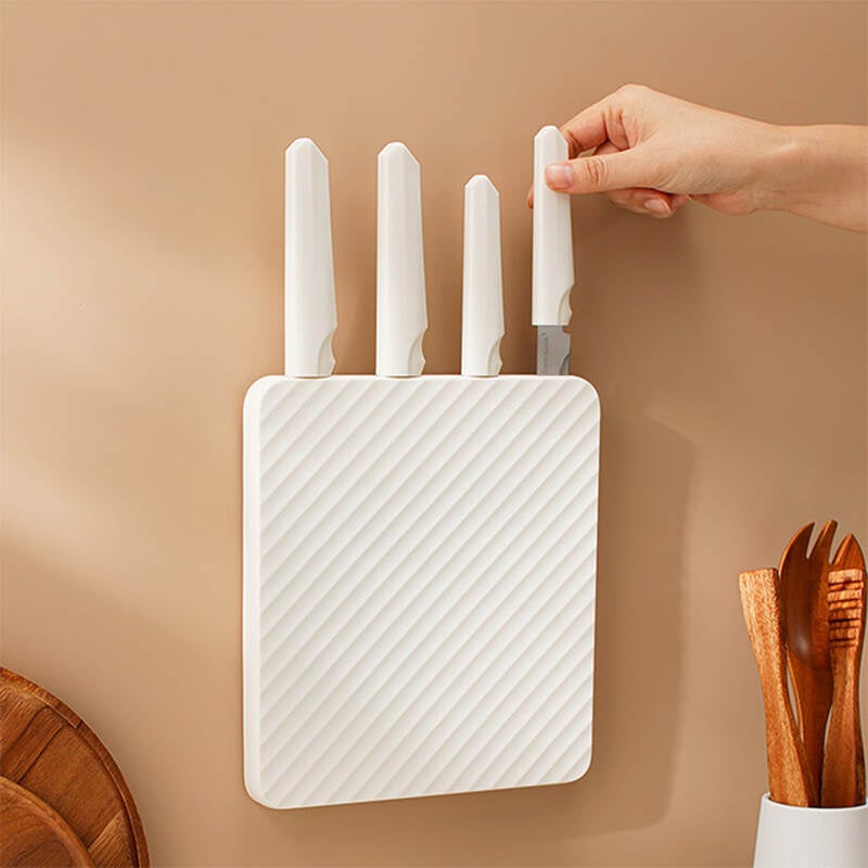 Bộ dao 5 món LocknLock gồm 4 dao, 1 khối đỡ dao dán tường bằng PP - Màu Ivory - CKK307S5, , large image number null